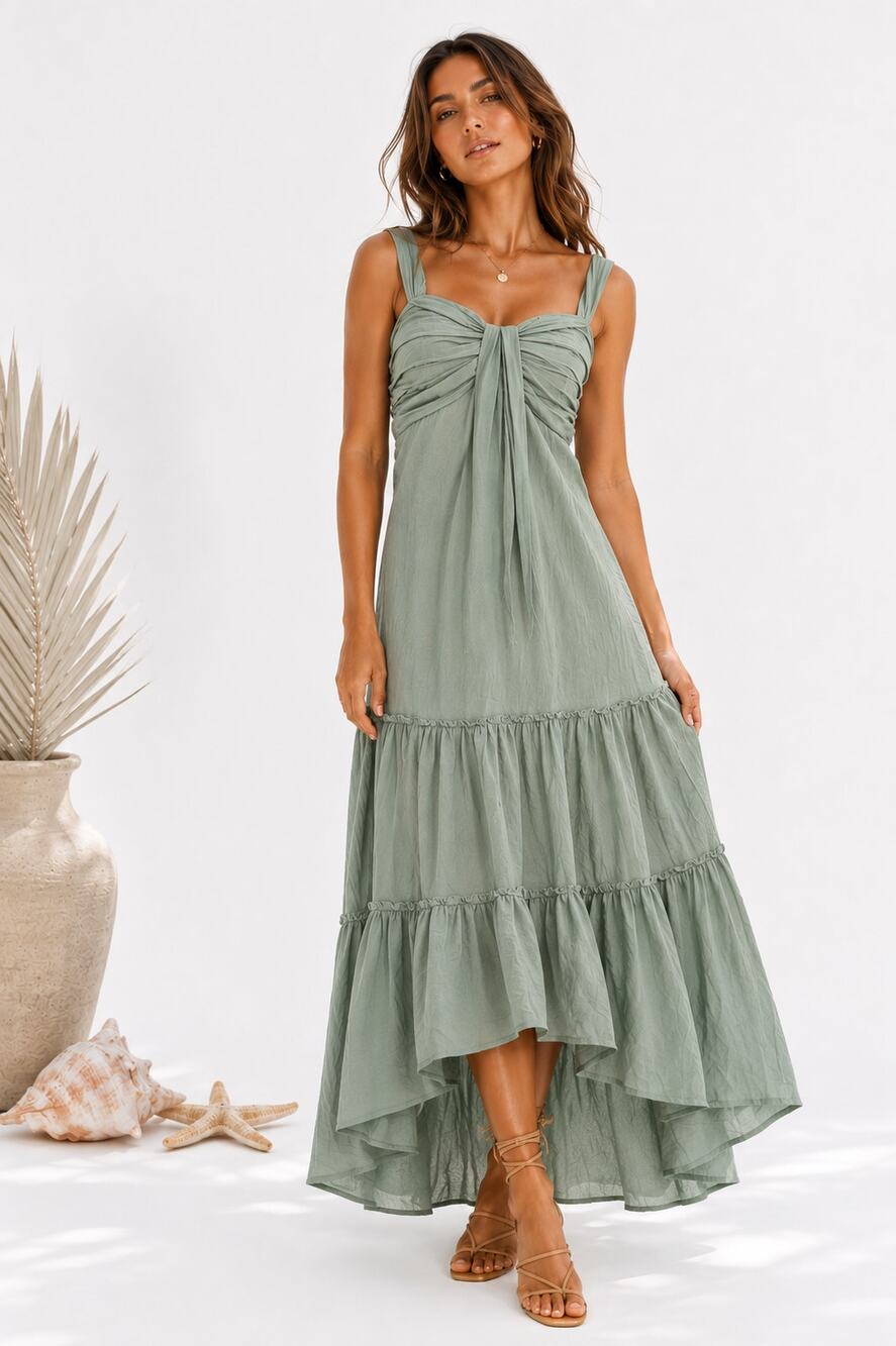 Y2K Venus Babydoll Midi Dress Womens Size 4 Resortwear Romantic Coastal Tiered